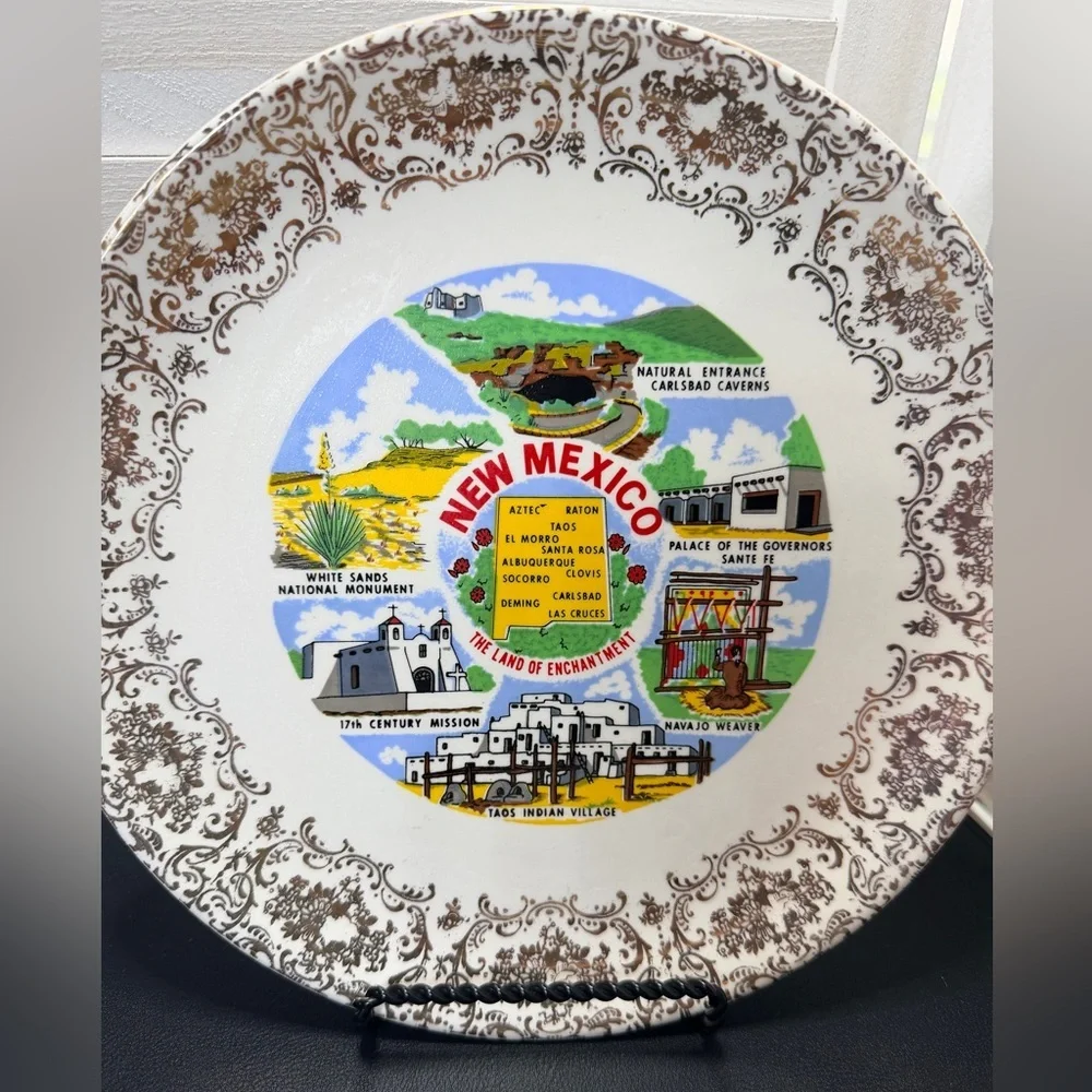 Vintage State of New Mexico Souvenir Decorative Plate with Scenic Landmarks